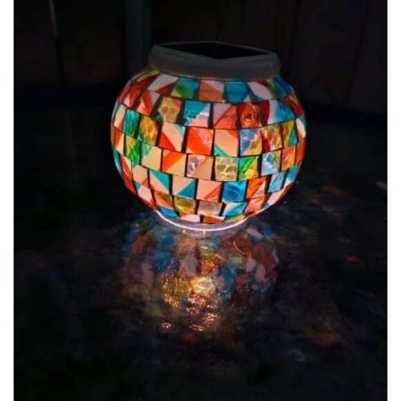 Color Changing Solar Powered Glass Mosaic Ball Led Garden Lights Rechargeable - Picture 1 of 1